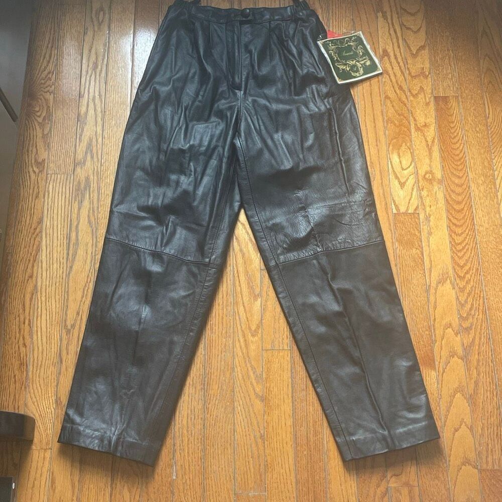 Vintage 90s Avanti chino ankle sexy black leather pants size 8 new with tags